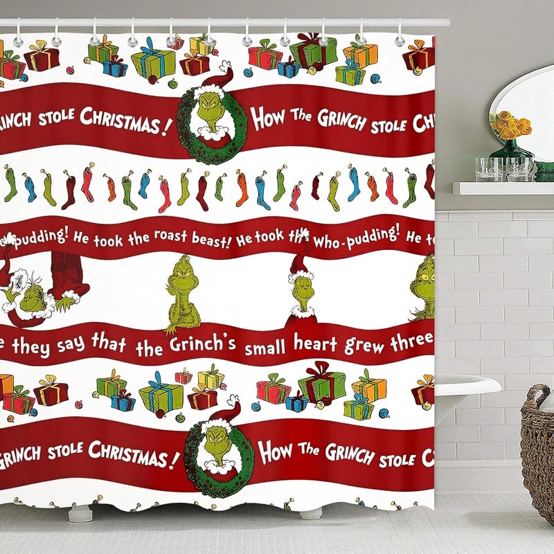 SHOCAWS Christmas Shower Curtain 72x72 Inches - Polyester Fabric with Weighted Hem Design, Includes 12 Hooks, Xmas Holiday Bathroom Decor - Image 1